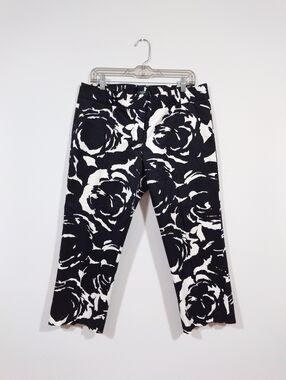 J Crew City Fit Capri Pants Size 12 Black White Floral Cropped Straight Leg